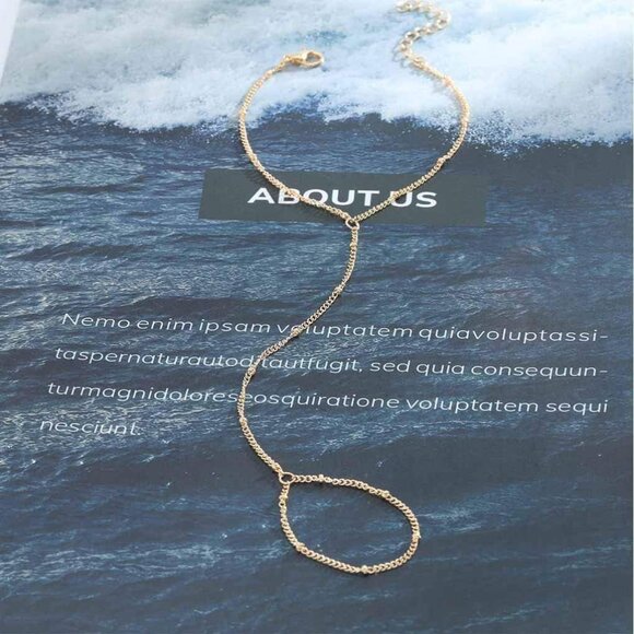 Gold Hand Chain Beads Bracelet for Women Cubic Zirconia Finger Ring - Picture 6 of 7